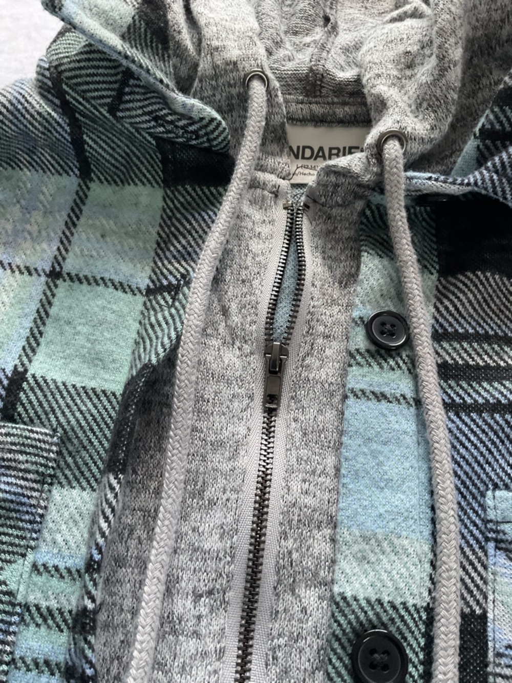 No Boundaries Plaid Hooded Jacket Shacket Blue Gray Women Large Cozy - Picture 10 of 10